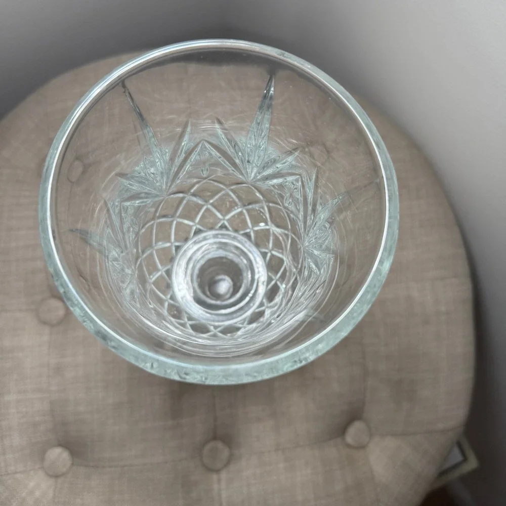 Vintage Cut Glass Hurricane Candle Holder 2pc Pedestal Wexford Style Crystal